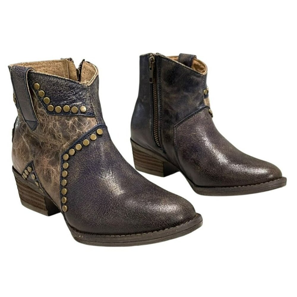 Corral Circle G Star Inlay Stud Ankle Boots Size 5.5 Distressed Leather Western